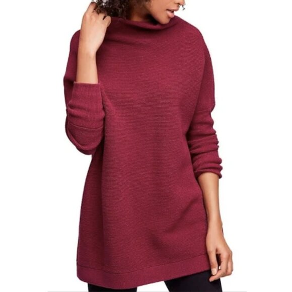 Free People Slouchy Ottoman Tunic Sweater Burgundy XS Cozy Fall - Picture 1 of 6